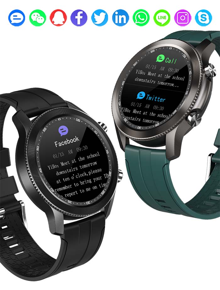 R110 smartwatch supports text messages, Facebook, Wechat, Skype, etc notifications